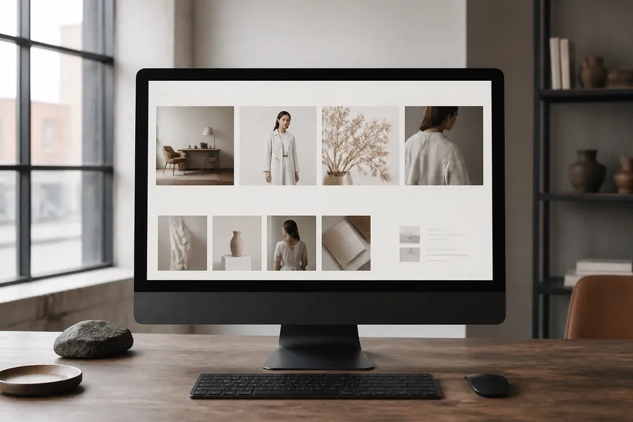 A modern online newsroom interface showing press releases, images and press kits
